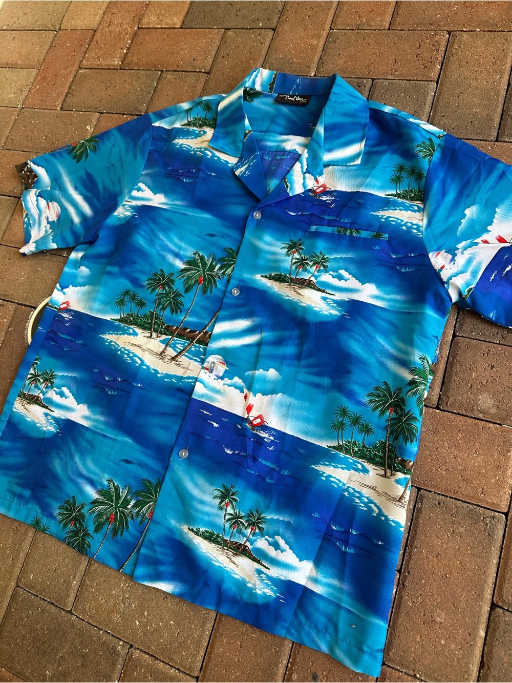 Vintage 70s Blue Tropical Hawaiian Button-Up Shirt